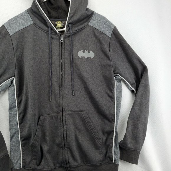 Batman Jacket Men's Long Sleeve Full Zip Hooded Sweatshirt Drawstring Gray Med - Picture 5 of 12